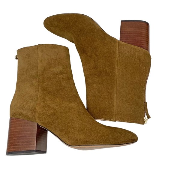 J Crew Sade‎ AB079 Dark Pecan Suede Rear Zip Chunky Heel Booties - Picture 11 of 11